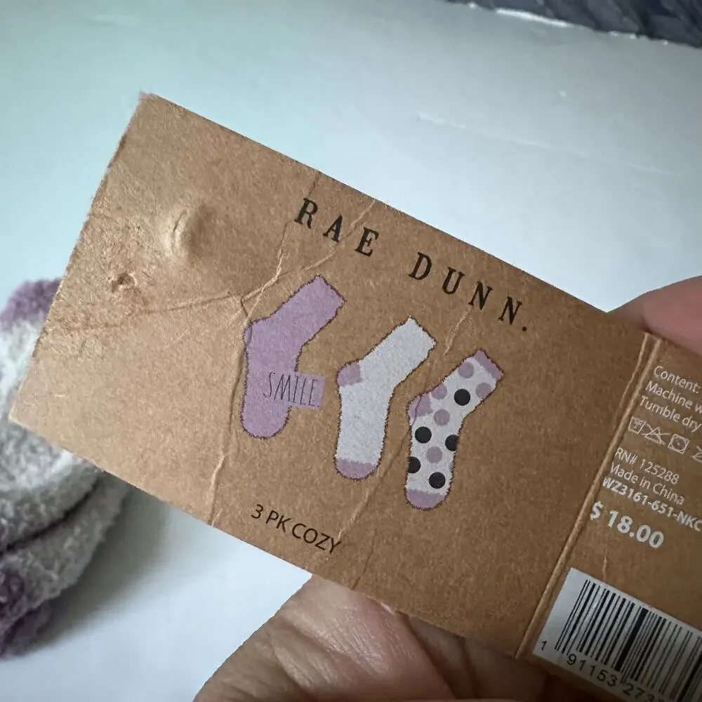 Rae Dunn Fuzzy Socks Bundle, Purple and Ivory NWT